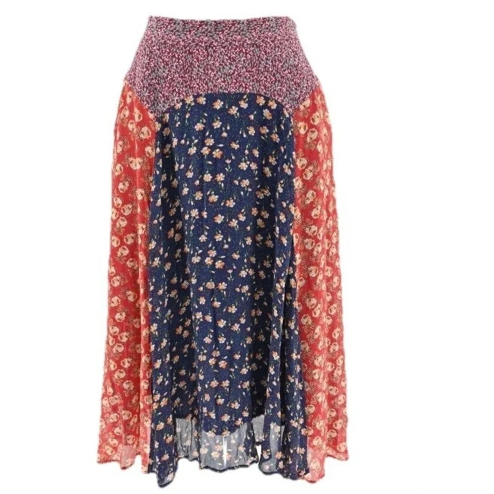 Anthropologie Meadow Rue‎ Midi Skirt Women's SZ-0 Prairie Floral Patchwork Boho